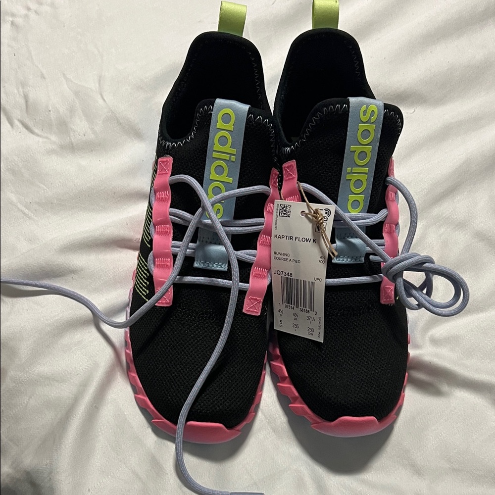 Adidas Kids Sneakers Black with Pink and Green Kaptir Flow K size 5 - Picture 6 of 12